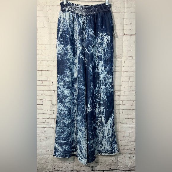 NWT Venus Blue Tie Dye Wash Wide Leg Flare Pants Pull-on Large Long Boho Lagenl - Picture 8 of 11